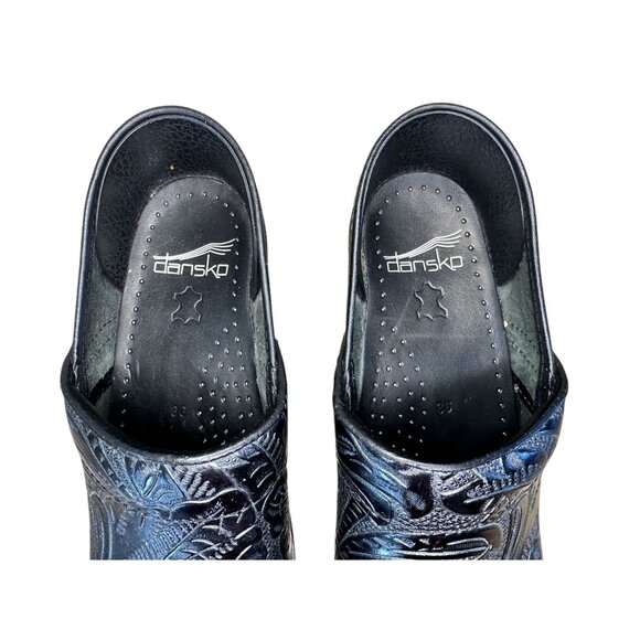Dansko Leather Clogs Womens 36 5.5 Floral Black Platform Slip-On Office Nurse - Picture 6 of 13